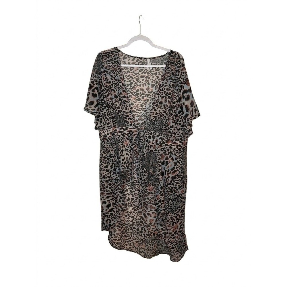 Live 4 Truth Women's 2X Sheer Leopard Print Multicolor Swim Cover-Up Dress